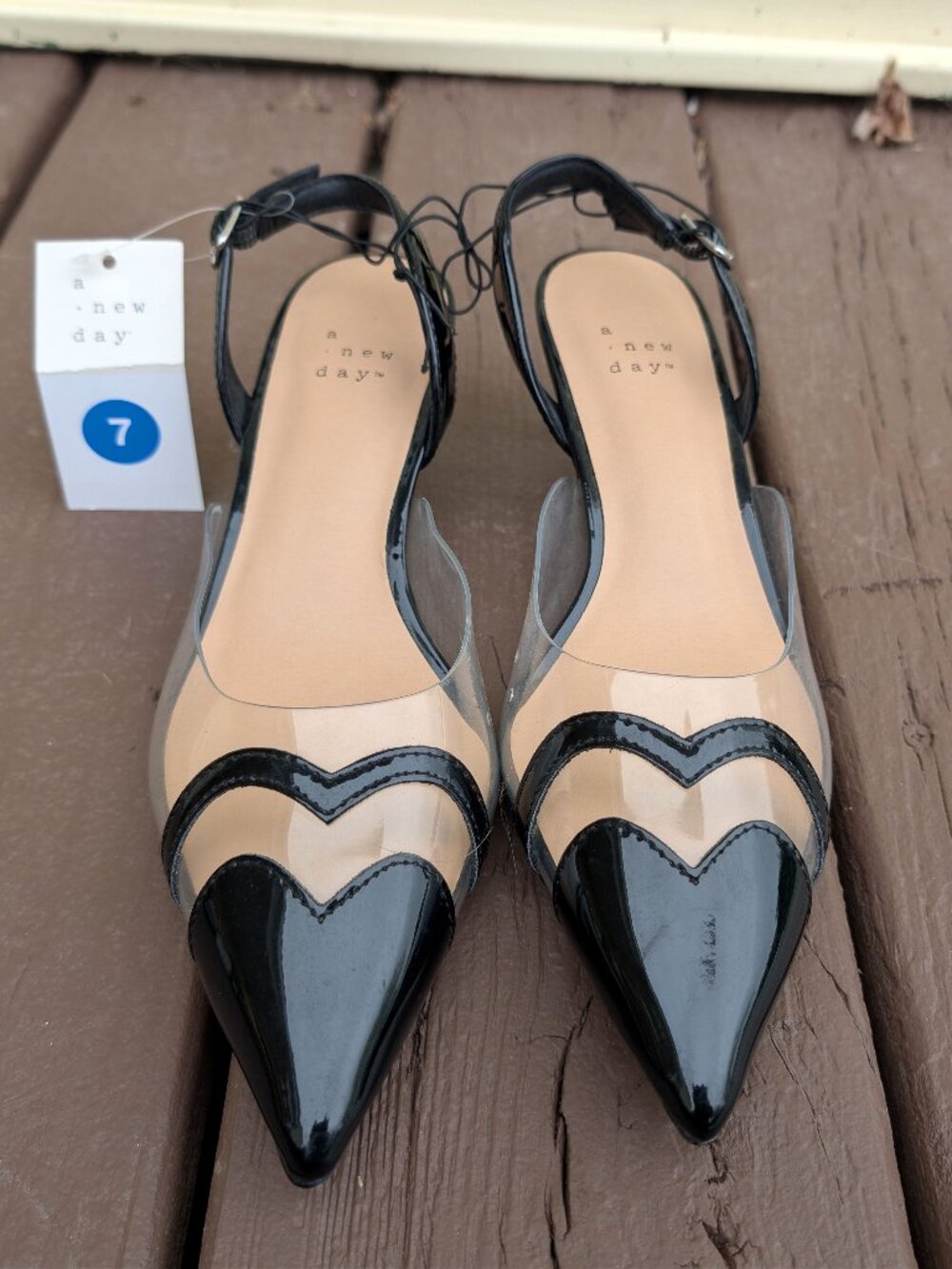 NWT A New Day Women's Eleanor Heart Sling Back Heels Black Pointed Toe Heels 7